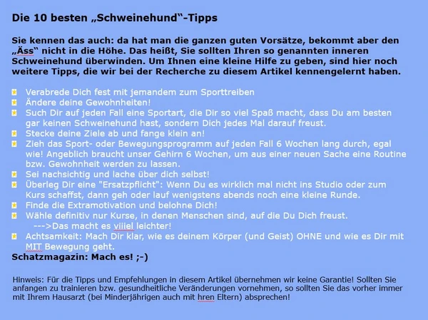 Fortsetzung: Die 10 besten "Schweinehund"-Tipps
